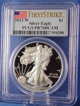 2013 W American Eagle Silver Proof Pcgs Pr70dcam First Strike Flag Label Toning photo