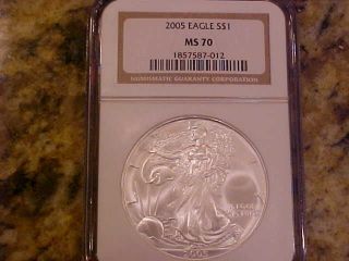 2005 $1 American 1 Oz 999 Silver Eagle Coin Ngc Ms70 photo