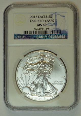 2013 Ngc Ms69 Blue Label Early Releases 1oz Silver Eagle photo