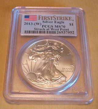 2013 - (w) Pcgs Ms70 First Strike American Silver Eagle photo