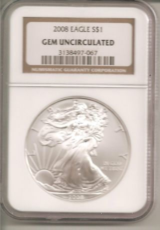 2008 Silver American Eagle 1 Oz Bullion Coin Ngc - Gem Uncirculated photo