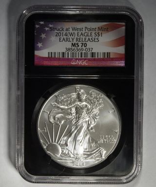 2014 (w) West Point American Silver Eagle Certified Ngc 70 Black Retro (a) photo