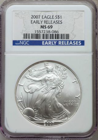 2007 - W American Silver Eagle Ms69 Early Releases Ngc Cert Blue Label photo