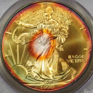 1998 Pcgs Ms 67 Ase - Neon Electric Rainbow Tone Color - Wow photo