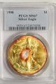 1998 Pcgs Ms 67 Ase - Neon Electric Rainbow Tone Color - Wow Silver photo 1