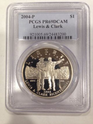 2004 - P Silver Commemorative,  $1 Coin,  Lewis & Clark Pcgs Pr69 Dcam photo