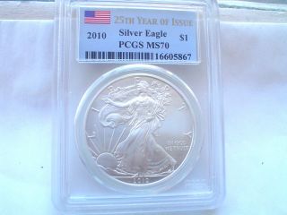 Look 2010 Eagle 25th Year.  Of Issue Label Pcgs Ms70.  No Problem.  Coin photo