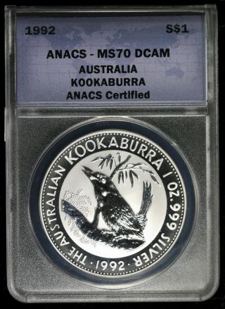 1992 Anacs Ms70 Dcam Australia Kookaburra 1 Oz.  Silver Dollar Ncn331 photo