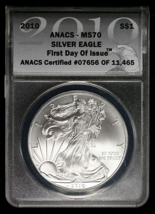 2010 Anacs Ms70 Silver Eagle Dollar First Day Of Issue Ncn333 photo