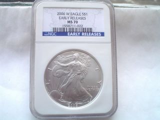 2006 W (burnished) 1 Oz Silver Eagle Ngc Ms70 Early Releases Perfect Coin photo
