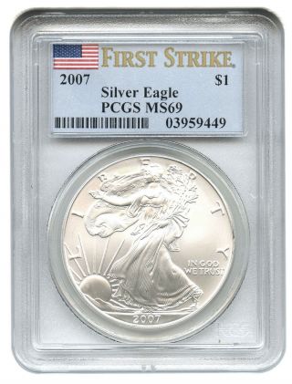 2007 - W Silver Eagle $1 Pcgs Ms69 (first Strike) American Eagle Silver Dollar Ase photo