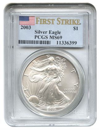 2003 Silver Eagle $1 Pcgs Ms69 (first Strike) American Eagle Silver Dollar Ase photo