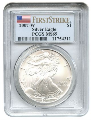 2007 - W Silver Eagle $1 Pcgs Ms69 (first Strike) American Eagle Silver Dollar Ase photo