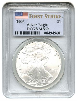 2006 Silver Eagle $1 Pcgs Ms69 (first Strike) American Eagle Silver Dollar Ase photo