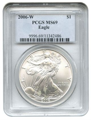 2006 - W Silver Eagle $1 Pcgs Ms69 American Eagle Silver Dollar Ase - photo
