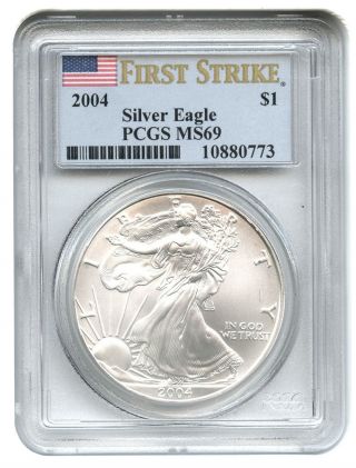 2004 Silver Eagle $1 Pcgs Ms69 (first Strike) American Eagle Silver Dollar Ase photo