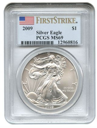 2009 Silver Eagle $1 Pcgs Ms69 (first Strike) American Eagle Silver Dollar Ase photo