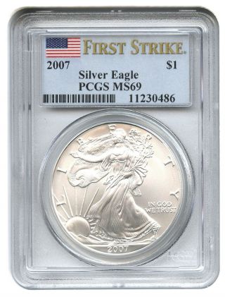 2007 Silver Eagle $1 Pcgs Ms69 (first Strike) American Eagle Silver Dollar Ase photo