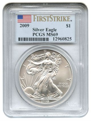 2009 Silver Eagle $1 Pcgs Ms69 (first Strike) American Eagle Silver Dollar Ase photo