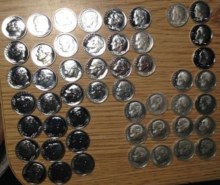 50 Proof Roosevelt Silver Dimes 1959 - 2006 15 Different Dates At $2.  60 Each photo