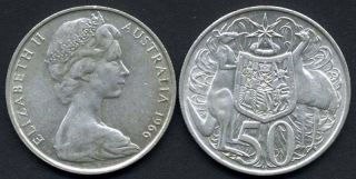 Australian 1966 Round 50c Coin.  80% Silver. photo