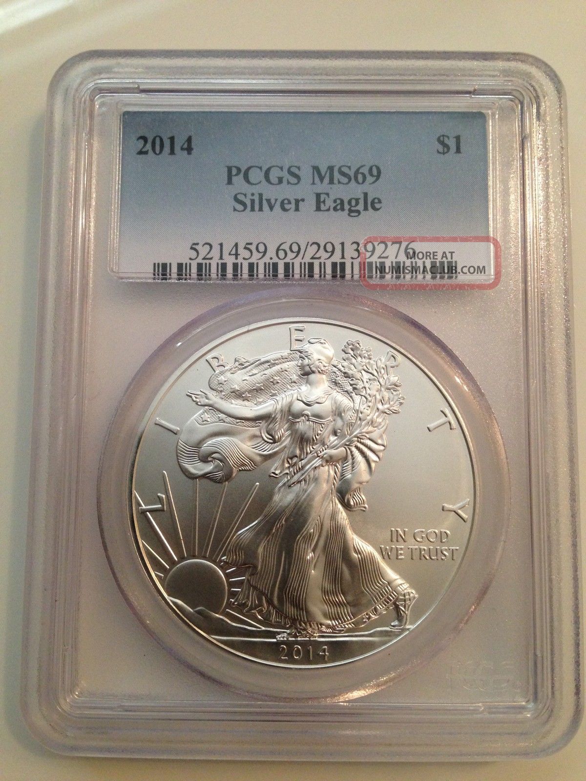 2014 Silver American Eagle Ms 69 Pcgs Fresh Slab 1 Oz Brilliant Unc Gem