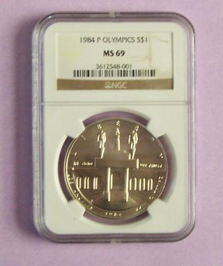 1984 - P 1984p Ms - 69 Ms69 Olympic (coliseum) Commemorative Silver Dollar $1.  00 photo