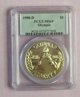 1988 - D 1988d Ms69 Ms - 69 Olympic Commemorative Silver Dollar $1.  00 photo
