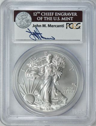 2012 W $1 Silver Eagle Burnished First Strike Pcgs Ms70 (mercanti Signred Label) photo