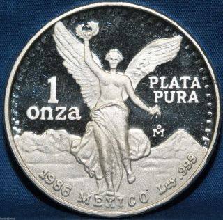 1986 Mexico Proof Libertad 1 Oz.  999 Silver Coin - Jf430 photo