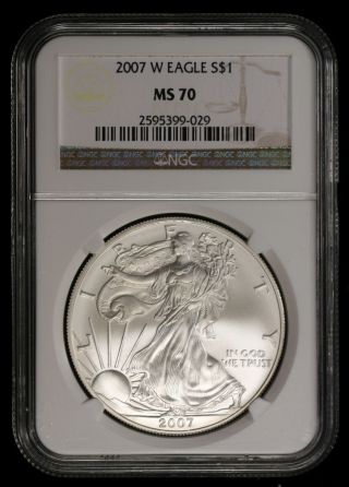 2007 - W Ngc Ms70 1 Oz.  Silver Eagle Dollar Ncn335 photo