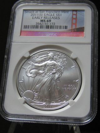 2011 (s) Silver Eagle Struck At San Francisco Early Release Ms69 photo