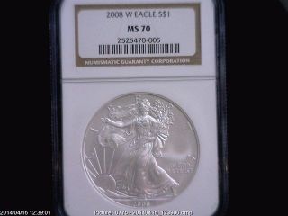 2008 W Eagle S$1 Ngc Ms 70 1oz Silver American Coin photo
