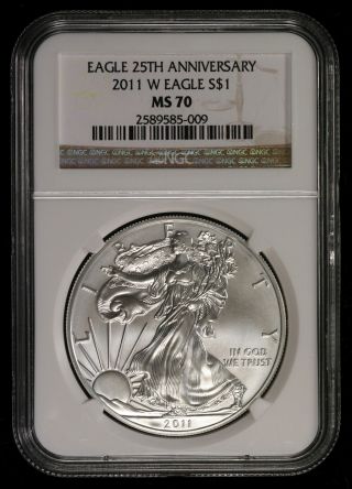 2011 - W Ngc Ms70 25th Anniversary 1 Oz.  Silver Eagle Dollar Ncn343 photo