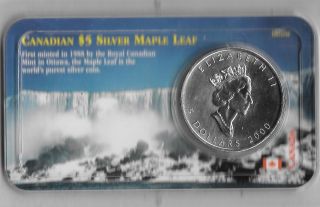 2000 Five Dollar Canadian Silver Maple Leaf 1 Oz 99.  99 Fine Silver 