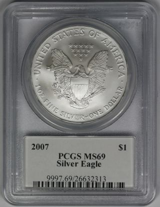 2007 American Silver Eagle $1 Ms 69 Pcgs John M.  Mercanti Signature photo