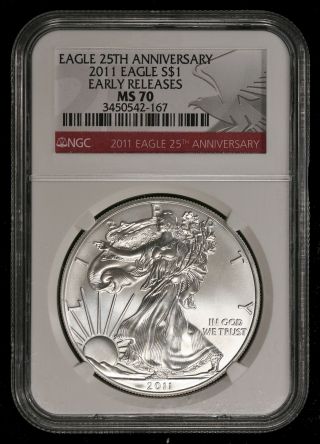 2011 Ngc Ms70 25th Anniversary 1 Oz.  Silver Eagle Dollar Early Releases Ncn346 photo