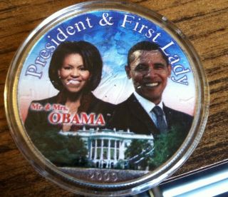 Rare 2009 Colorized 1 Oz American Silver Eagle President Obama And First Lady photo