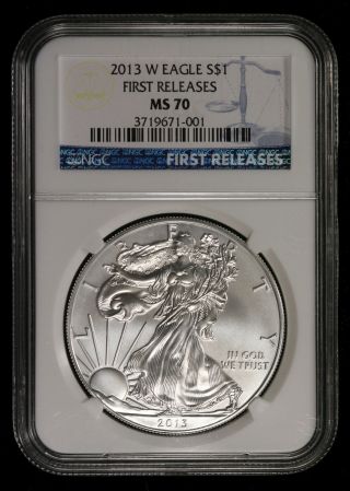 2013 - W Ngc Ms70 First Releases 1 Oz.  Silver Eagle Dollar Ncn348 photo