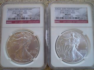 Pair 25th Year Label 2011 Ngc Ms70 & Ms69 Red photo