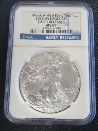 2013 (w) Silver Eagle Ngc Ms69 Early Releases Struck At West Point 140 photo