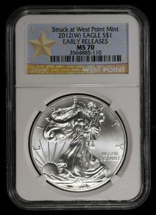 2012 - (w) Ngc Ms70 Early Releases Silver Eagle Dollar Struck At West Point Ncn351 photo
