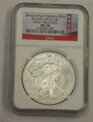 2013 - (s) Early Releases Ngc Ms 70 Silver Eagle 1 Ounce Dollar Id Y625 photo