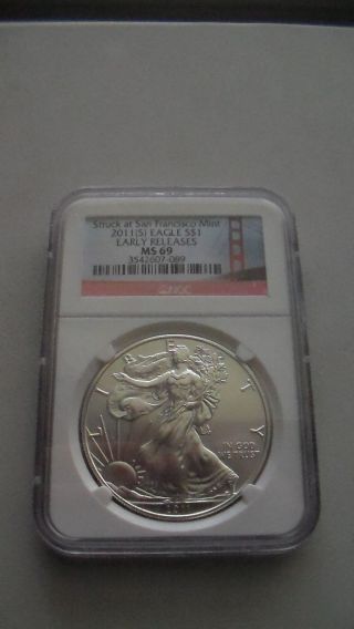 2011 S Silver Eagle 1oz San Francisco Early Releases Ngc Ms69 photo