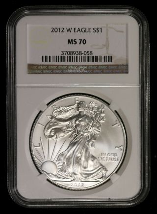 2012 - W Ngc Ms70 1 Oz Silver Eagle Dollar Ncn356 photo