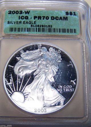 2003 - W American Silver Eagle Dollar - Igc Pr70 Dcam photo