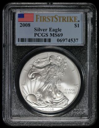 2008 Pcgs Ms69 First Strike 1 Oz Silver Eagle Dollar Ncn388 photo