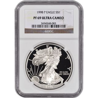 1998 - P American Silver Eagle Proof - Ngc Pf69 Ucam photo