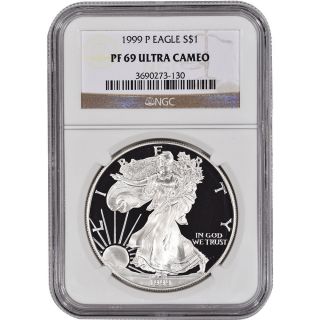 1999 - P American Silver Eagle Proof - Ngc Pf69 Ucam photo