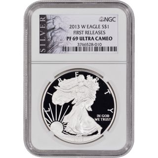 2013 - W American Silver Eagle Proof - Ngc Pf69 Ucam - First Releases - Silver Labe photo